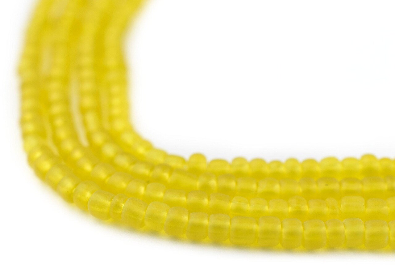 The Bead Chest Translucent Yellow Matte Glass Seed Beads (3mm) - 24 inch Strand of Quality Glass Beads